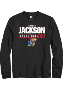 Elmarko Jackson  Kansas Jayhawks Black Rally NIL Stacked Box Long Sleeve T Shirt