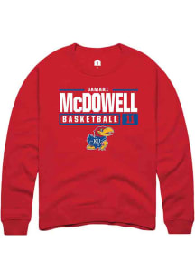 Jamari McDowell  Rally Kansas Jayhawks Mens Red NIL Stacked Box Long Sleeve Crew Sweatshirt
