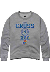 Justin Cross  Rally Kansas Jayhawks Mens Grey NIL Sport Icon Long Sleeve Crew Sweatshirt