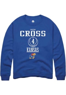 Justin Cross  Rally Kansas Jayhawks Mens Blue NIL Sport Icon Long Sleeve Crew Sweatshirt