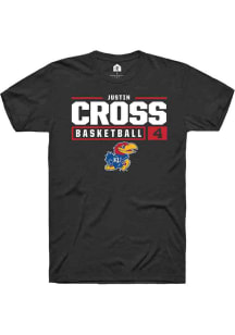 Justin Cross  Kansas Jayhawks Black Rally NIL Stacked Box Short Sleeve T Shirt
