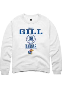Skyler Gill  Rally Kansas Jayhawks Mens White NIL Sport Icon Long Sleeve Crew Sweatshirt