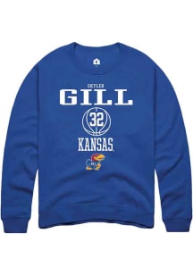 Skyler Gill  Rally Kansas Jayhawks Mens Blue NIL Sport Icon Long Sleeve Crew Sweatshirt