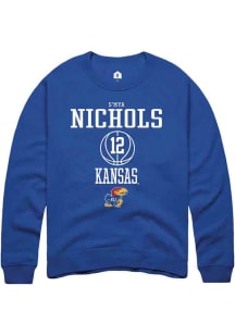 S'Mya Nichols  Rally Kansas Jayhawks Mens Blue NIL Sport Icon Long Sleeve Crew Sweatshirt