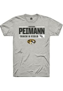 Trevor Peimann  Missouri Tigers Ash Rally NIL Stacked Box Track Short Sleeve T Shirt