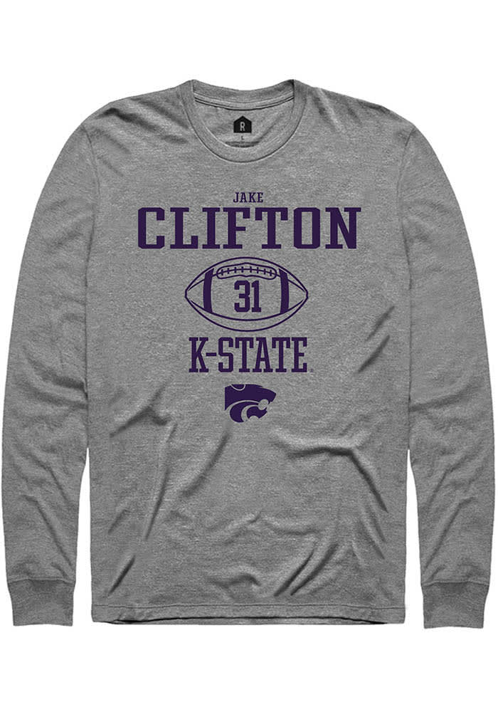 Jake Clifton K-State Wildcats Grey Rally NIL Sport Icon Long Sleeve T Shirt