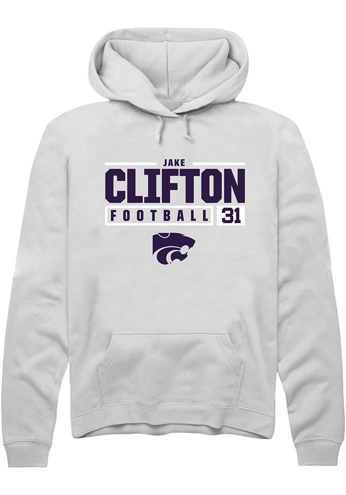 Jake Clifton Rally K-State Wildcats Mens White NIL Stacked Box Long Sleeve Hoodie