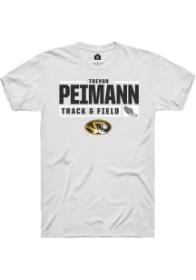 Trevor Peimann  Missouri Tigers White Rally NIL Stacked Box Track Short Sleeve T Shirt