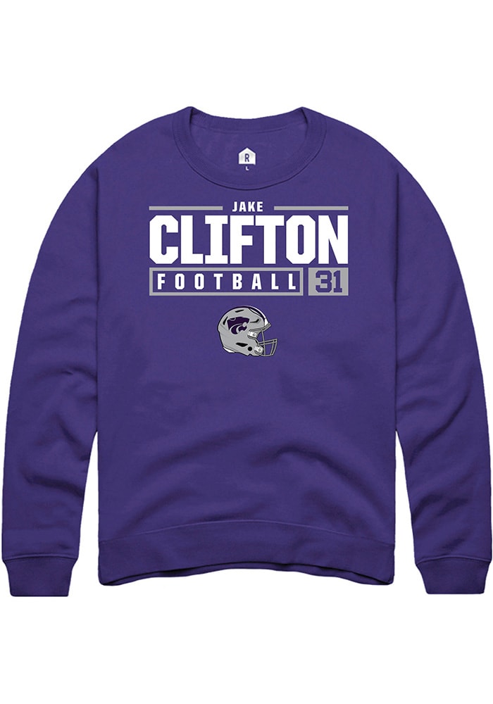 Jake Clifton Rally K-State Wildcats Mens Purple NIL Stacked Box Long Sleeve Crew Sweatshirt
