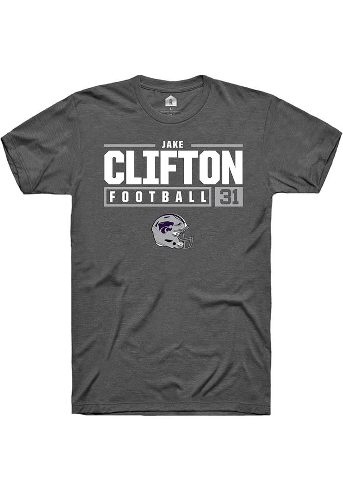 Jake Clifton K-State Wildcats Grey Rally NIL Stacked Box Short Sleeve T Shirt