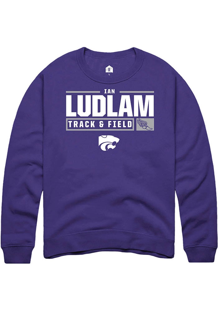 Ian Ludlam Rally K-State Wildcats Mens Purple NIL Stacked Box Long Sleeve Crew Sweatshirt