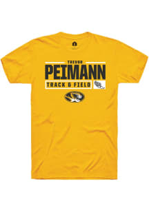 Trevor Peimann  Missouri Tigers Gold Rally NIL Stacked Box Track Short Sleeve T Shirt