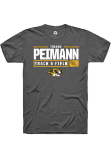 Trevor Peimann  Missouri Tigers Dark Grey Rally NIL Stacked Box Track Short Sleeve T Shirt