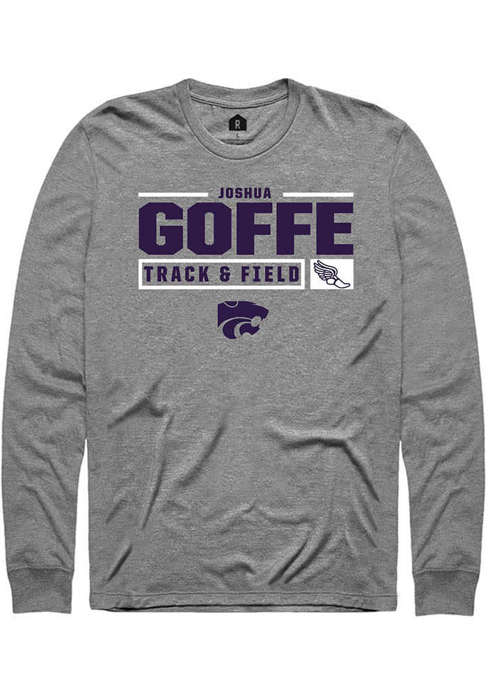 Joshua Goffe K-State Wildcats Grey Rally NIL Stacked Box Long Sleeve T Shirt