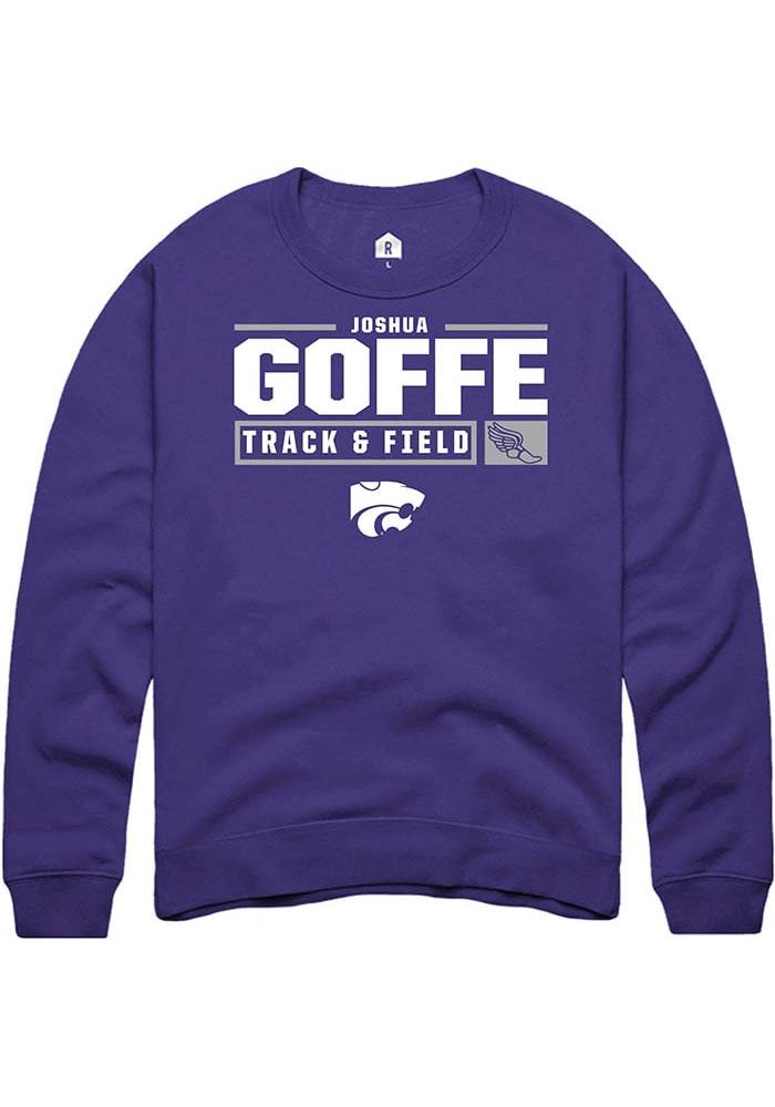 Joshua Goffe Rally K-State Wildcats Mens Purple NIL Stacked Box Long Sleeve Crew Sweatshirt