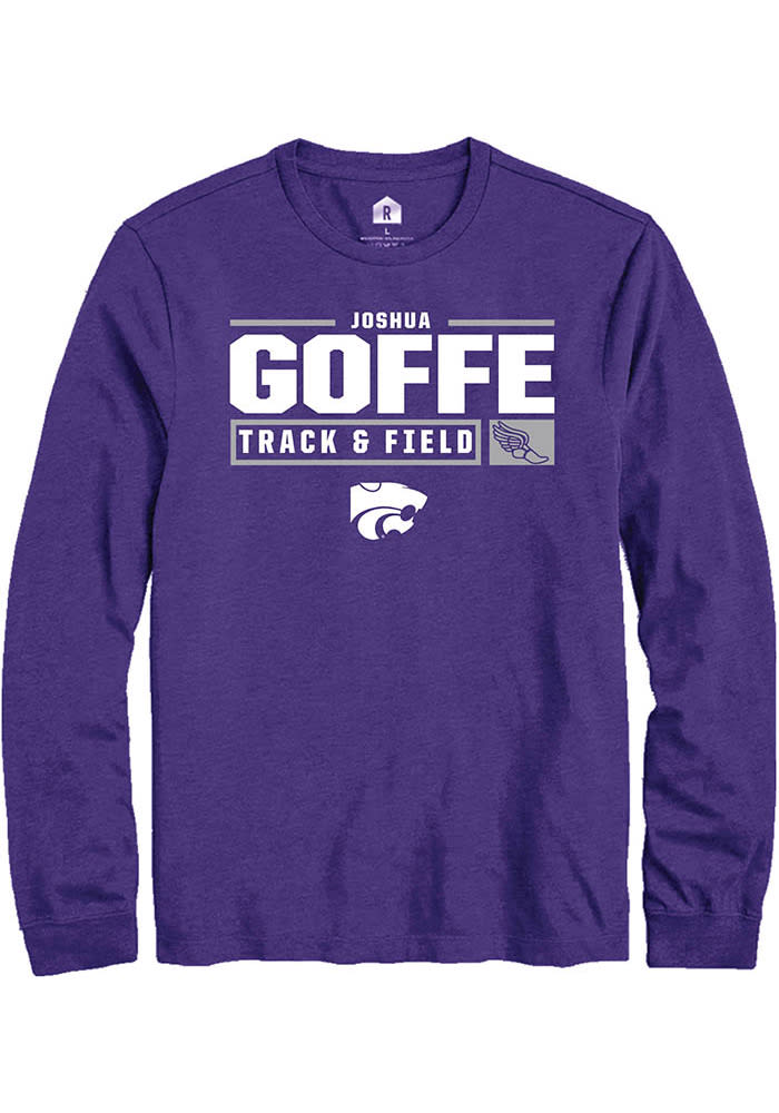 Joshua Goffe K-State Wildcats Purple Rally NIL Stacked Box Long Sleeve T Shirt