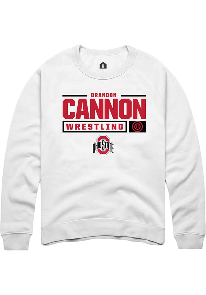 Brandon Cannon Rally Ohio State Buckeyes Mens NIL Stacked Box Long Sleeve Crew Sweatshirt