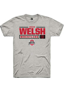 Rocco Welsh  Ohio State Buckeyes Ash Rally NIL Stacked Box Short Sleeve T Shirt