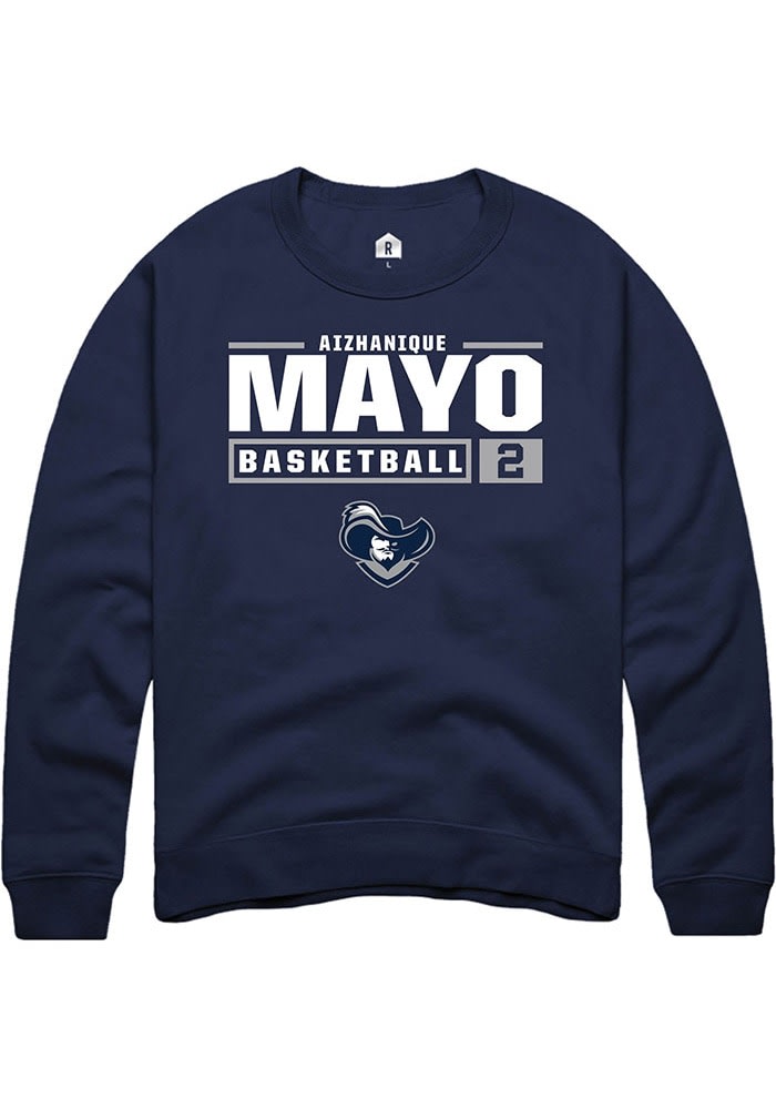 Aizhanique Mayo  Rally Xavier Musketeers Mens Navy Blue NIL Stacked Box Long Sleeve Crew Sweatsh..