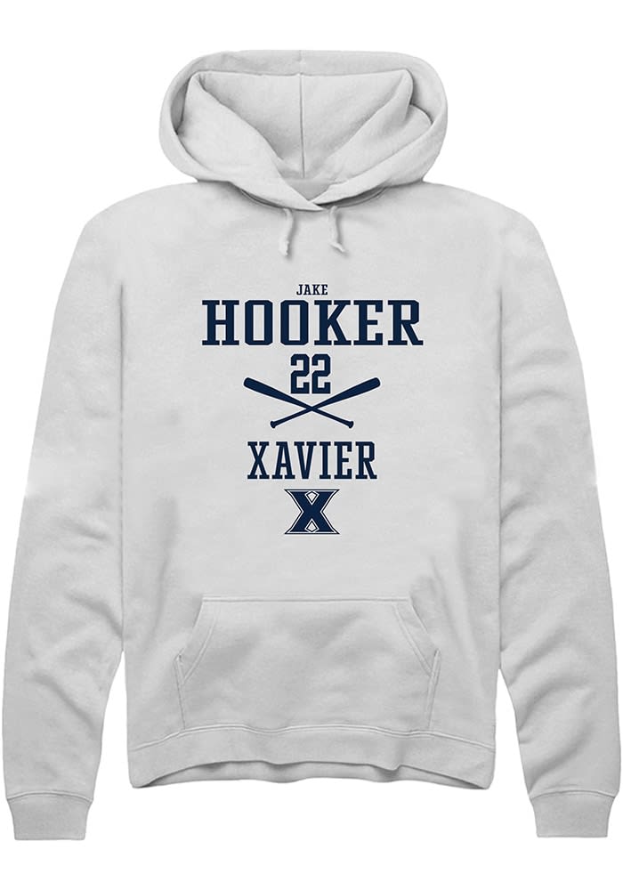 Jake Hooker  Rally Xavier Musketeers Mens White NIL Sport Icon Long Sleeve Hoodie