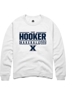 Jake Hooker  Rally Xavier Musketeers Mens White NIL Stacked Box Long Sleeve Crew Sweatshirt