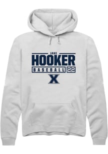 Jake Hooker  Rally Xavier Musketeers Mens White NIL Stacked Box Long Sleeve Hoodie