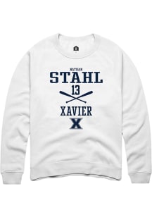 Nathan Stahl  Rally Xavier Musketeers Mens White NIL Sport Icon Long Sleeve Crew Sweatshirt
