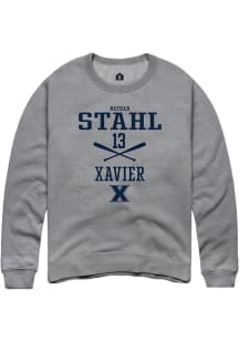 Nathan Stahl  Rally Xavier Musketeers Mens Grey NIL Sport Icon Long Sleeve Crew Sweatshirt