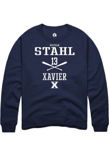 Nathan Stahl  Rally Xavier Musketeers Mens Navy Blue NIL Sport Icon Long Sleeve Crew Sweatshirt
