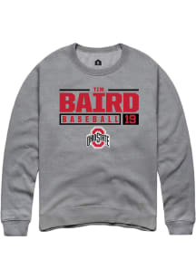 Tim Baird  Rally Ohio State Buckeyes Mens Grey NIL Stacked Box Long Sleeve Crew Sweatshirt