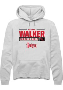 Meghan Walker Rally Mens White Nebraska Cornhuskers NIL Stacked Box Hooded Sweatshirt