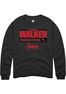 Meghan Walker Rally Mens Black Nebraska Cornhuskers NIL Stacked Box Crew Sweatshirt