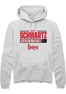 Brett Schwartz Rally Mens White Nebraska Cornhuskers NIL Stacked Box Hooded Sweatshirt
