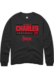 Jeremiah Charles  Rally Nebraska Cornhuskers Mens Black NIL Stacked Box Long Sleeve Crew Sweatsh..