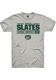 Charles Slates  Ohio Bobcats Ash Rally NIL Stacked Box Short Sleeve T Shirt