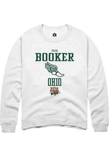 Taja Booker  Rally Ohio Bobcats Mens White NIL Sport Icon Long Sleeve Crew Sweatshirt