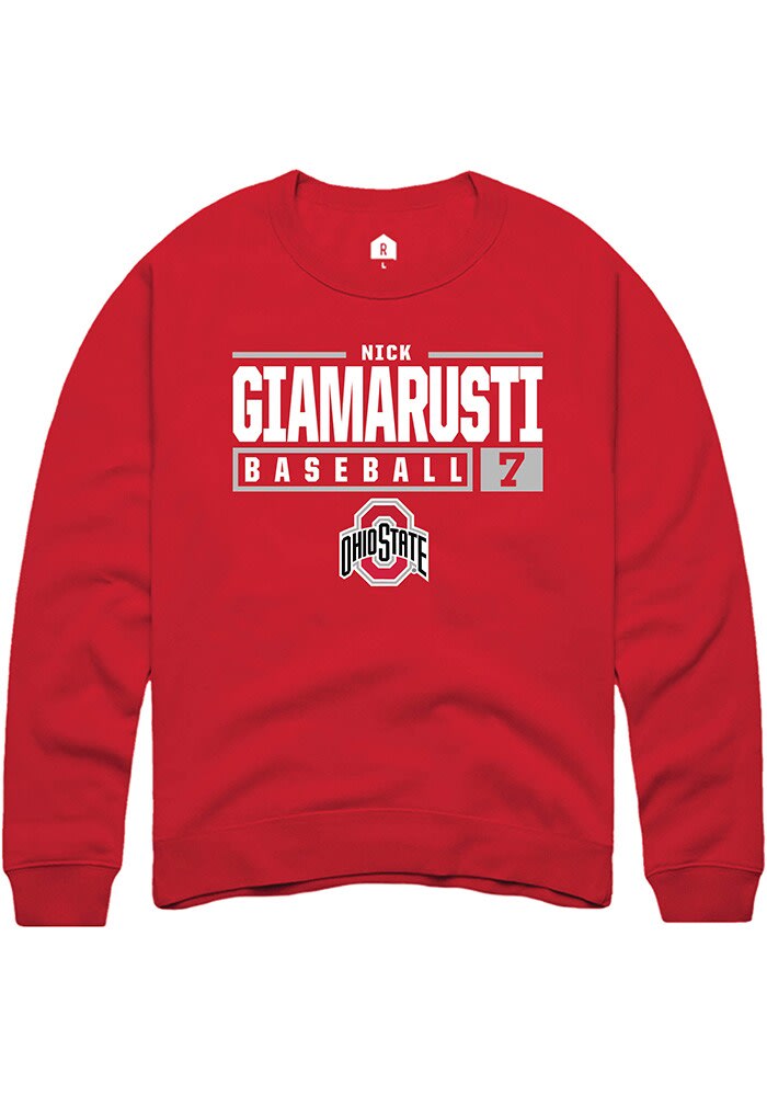 Nick Giamarusti Rally Ohio State Buckeyes Mens NIL Stacked Box Long Sleeve Crew Sweatshirt