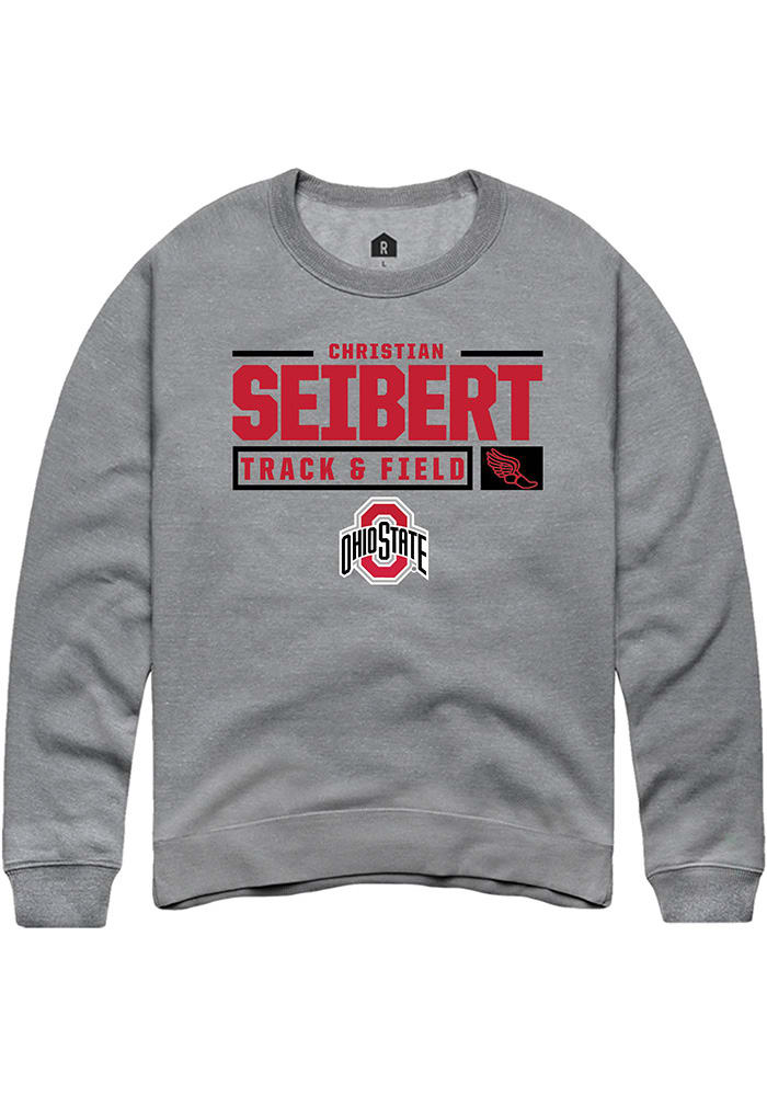 Christian Seibert  Rally Ohio State Buckeyes Mens Grey NIL Stacked Box Long Sleeve Crew Sweatshi..