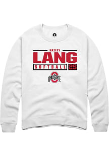 Hailey Lang  Rally Ohio State Buckeyes Mens White NIL Stacked Box Long Sleeve Crew Sweatshirt