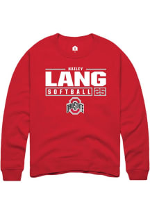 Hailey Lang  Rally Ohio State Buckeyes Mens Red NIL Stacked Box Long Sleeve Crew Sweatshirt