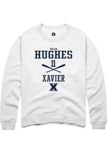 Nolan Hughes  Rally Xavier Musketeers Mens White NIL Sport Icon Long Sleeve Crew Sweatshirt