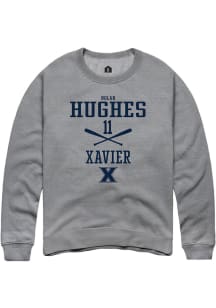 Nolan Hughes  Rally Xavier Musketeers Mens Grey NIL Sport Icon Long Sleeve Crew Sweatshirt