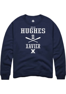 Nolan Hughes  Rally Xavier Musketeers Mens Navy Blue NIL Sport Icon Long Sleeve Crew Sweatshirt