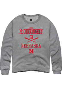 Mason McConnaughey  Rally Nebraska Cornhuskers Mens Grey NIL Sport Icon Long Sleeve Crew Sweatsh..