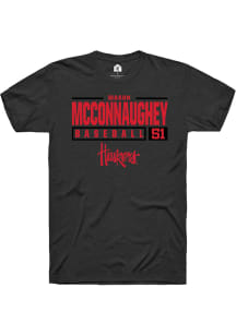 Mason McConnaughey  Nebraska Cornhuskers Black Rally NIL Stacked Box Short Sleeve T Shirt