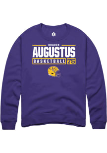Braden Augustus  Rally LSU Tigers Mens Purple NIL Stacked Box Long Sleeve Crew Sweatshirt