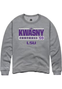 JC Kwasny  Rally LSU Tigers Mens Grey NIL Stacked Box Long Sleeve Crew Sweatshirt