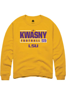 JC Kwasny  Rally LSU Tigers Mens Gold NIL Stacked Box Long Sleeve Crew Sweatshirt