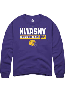 JC Kwasny  Rally LSU Tigers Mens Purple NIL Stacked Box Long Sleeve Crew Sweatshirt