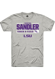 Trenton Sandler  LSU Tigers Ash Rally NIL Stacked Box Short Sleeve T Shirt